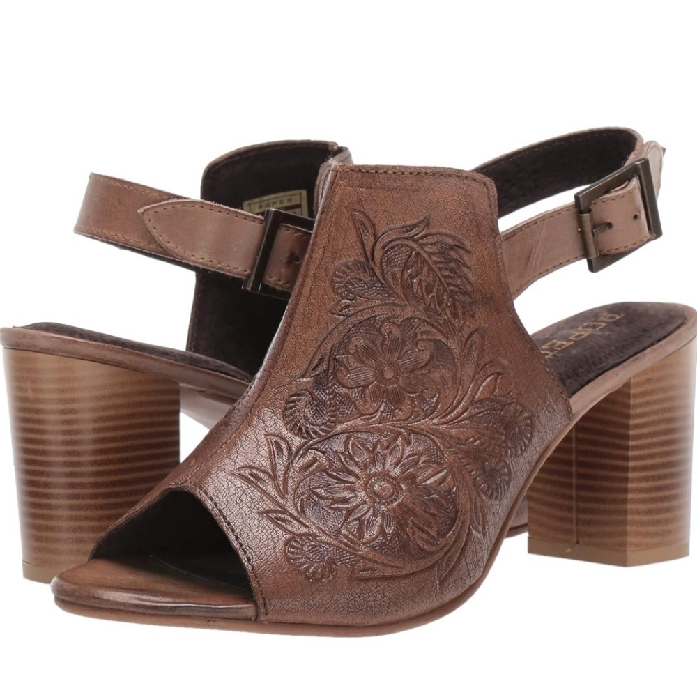 Roper Brown Floral Embossed Women's Shoes